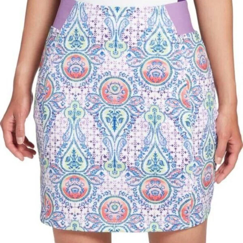 NWT Lady Hagen High Waisted Skort Skirt Shorts Golf Stretch Purple Paisley - Picture 1 of 3